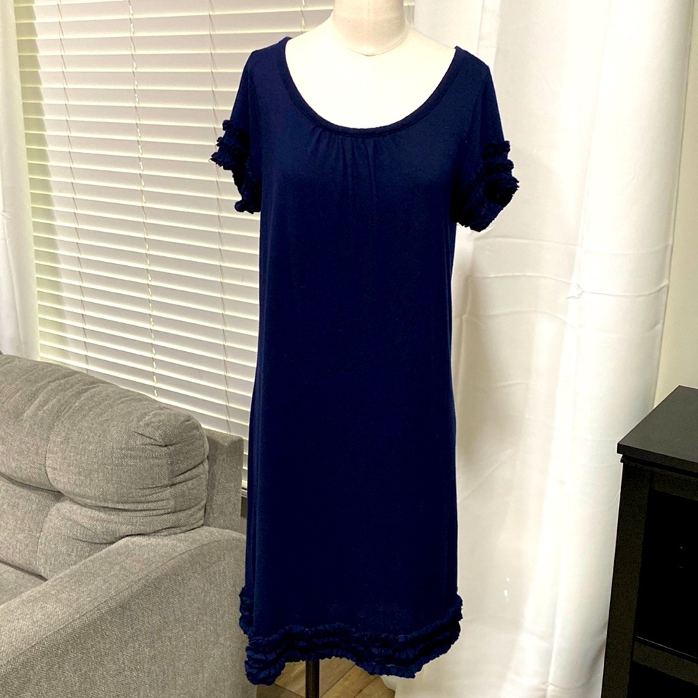J. CREW Navy Blue Ruffle Sleeve and Bottom Midi Dress SMALL